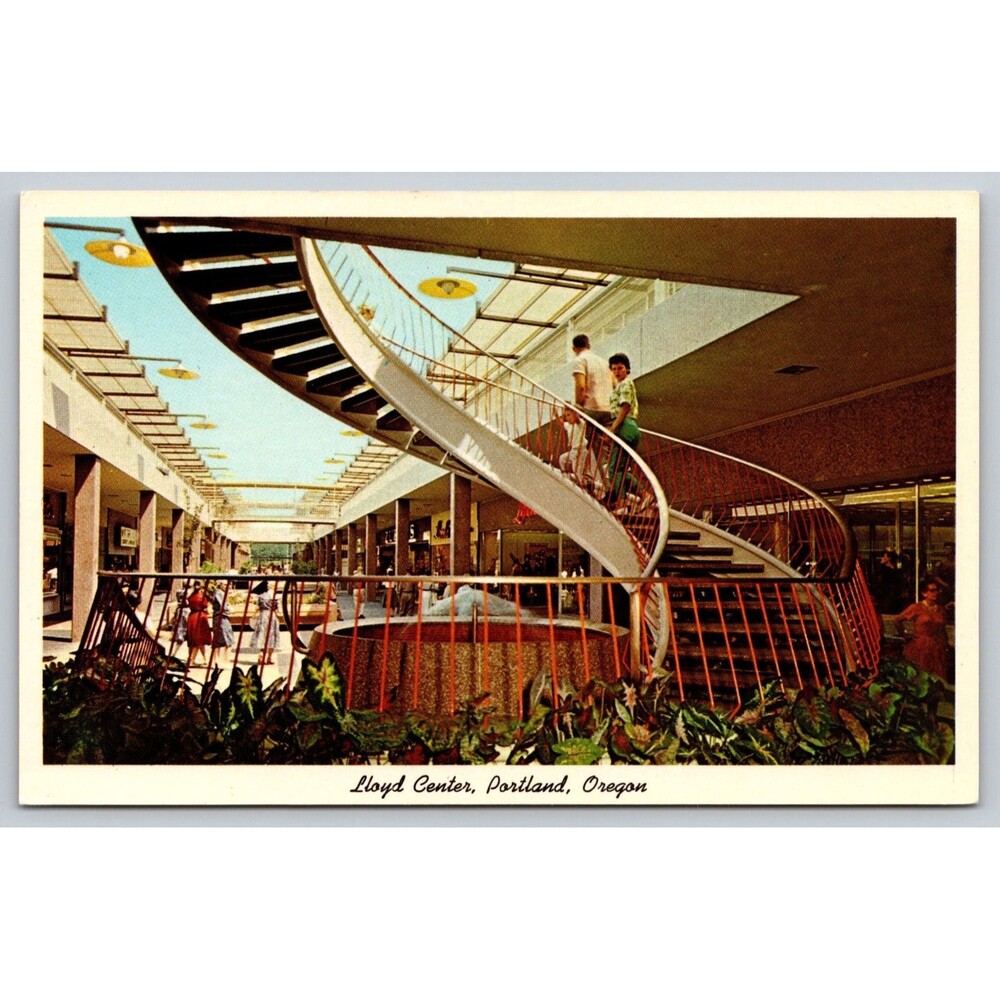 Vintage Postcard c1960 Portland Oregon Spiral Staircase Mall Lloyd Center Chrome